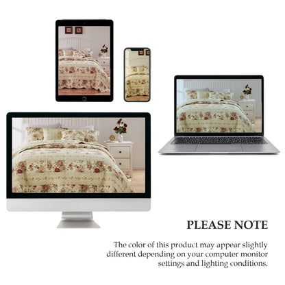 Greenland Home Fashions Antique Rose - Classic Traditional Floral - 100% Cotton Quilted Throw Blanket, 50 x 60 inches, Ecru