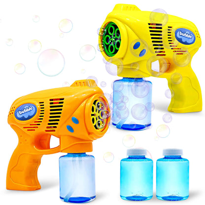 JOYIN 2 Bubble Guns with 2 Refill Solution (10 oz Total), Bubbles Maker, Blower for Kids, Toddlers, Outdoors Activity, Birthday Gift, Easter Basket Stuffers (Yellow+Orange)