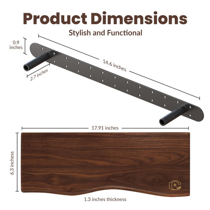 PERFECTION PLACE Live Edge Floating Wall Shelf – Solid Wood for Farmhouse, Modern, or Rustic Home Decor – with Natural Grain 18"