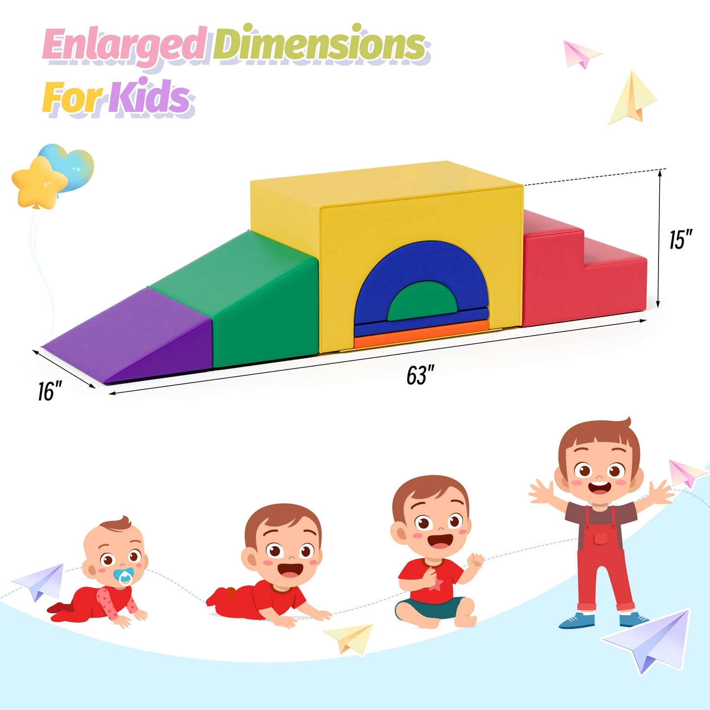 MU ‌Soft Climbing Toys for Toddlers, 7-Piece Baby Soft Foam Climbing Blocks, PU Leather Gym Climb and Crawl Activity Play Set, Indoor Climbing Toys for Kids and Children, Classic