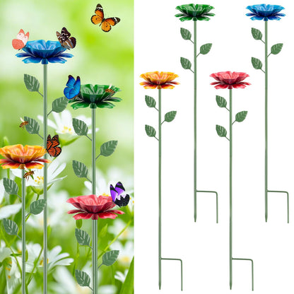 Abtanx 4 Pack Bee Watering Station, Bee Feeder for Garden Metal Butterfly Water Feeder with Flower Design Colorful Butterfly Bee Bath Bowl for Outdoor Garden Yard