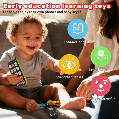 Baby Phone Baby Keys Toys Set, Bilingual Play Phone and Toy Keys for Toddlers 1-3, Musical Early Learning Toys with Sounds Lights for 1 Year Old Boys Girls Infant Age 6+ Months
