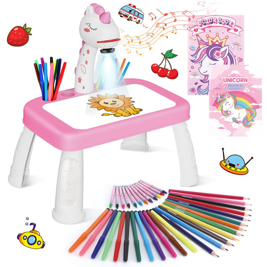 wakeInsa Drawing Projector for Kids with Art Supplies - Includes Drawing Board, Crayons & Coloring Book - Unicorns-Themed Art & Craft Toy for Girls Ages 3-5 Year Old