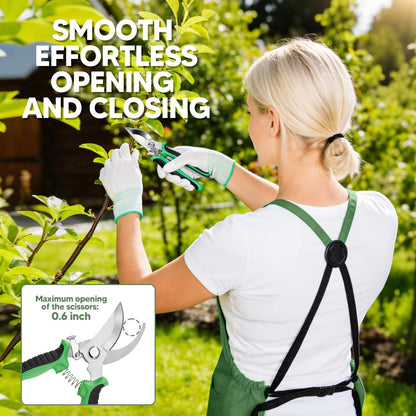 LIBKUR 3Pcs Gardening Apron Kit, Waterproof Harvest Apron with Multi-Pocket & Adjustable Cross Strap, Pruning Shears & Non-Slip Gloves for Harvesting & Gardening for Men Women(Army Green)