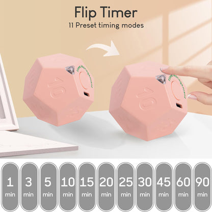BEBESIRI Mini 12 Sided Cube Timer, 11 Preset Times Pomodoro Timer for Enhanced Productivity. Ideal for ADHD Management, Workout, Study & Kitchen Cooking. Easy to Use (Pink)