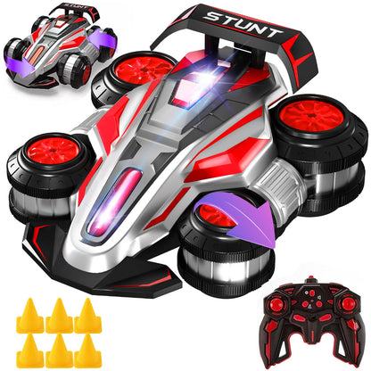 WJWMIRC 1:14 Drift Remote Control Car 2.4GHz 4WD RC Cars Rotating 360 Degrees Vehicle Toys with Lights Music, Upright Walking Four-Wheeled Rollover Stunt Car Gifts for Boys Girls 6-12 Year（Red）