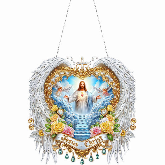 Diamond Art Hanging Kit for Adult,Special Shaped Rhinestone,DIY Acrylic Diamond Art Painting Window Pendants Home Garden Wall Hanging Kits Hanging Ornament,Double Sided (Jesus)