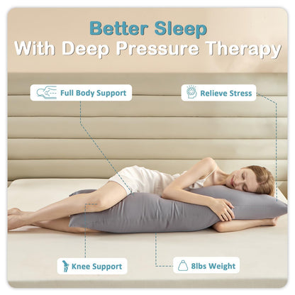 MIOTO Cooling Weighted Body Pillow with Tencel Cover（48" x 14"） 8.5lbs - Quilted Glass Beads Body Pillows for Better Sleep, Weighted Pillow for Adults, Long Pillow for Bed, Ideal Side Sleeper Pillow