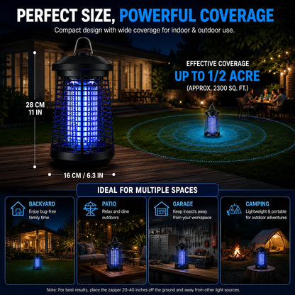 Bug Zapper Mosquito Repellent Outdoor,Mosquito Zapper Fly Killer Indoor Fly Traps Outdoor Insects Zapper with 4200V 18W Waterproof IPX4 Flame Retardant ABS Housing for Home Garage Patio Backyard