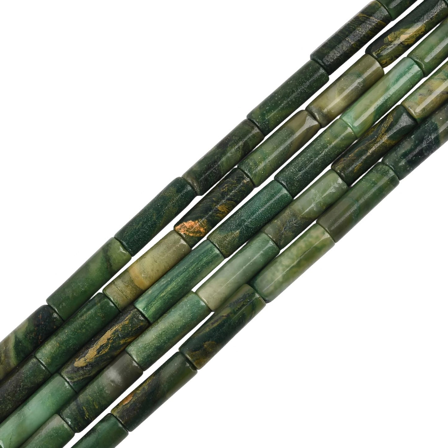 HAAMIIQII Natural Green African Jade Tube Beads 13x4mm Column Stone Cylinder Gemstone Loose Beads for Jewelry Making Strand 15 Inch (28-29pcs)