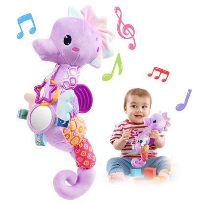 LIGHTDESIRE Baby Toys Musical Seahorse Stuffed Animals Infant Toys 0-6-12 Months with Mirror|Rattles|Crinkle|Baby Teething Toys,Sensory Toys for Tummy Time Newborn Boys Girls Gifts(Lavender Purple)