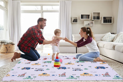 MIIMER Washable Baby Play Mat for Babies 63x43” Portable, Foldable Toddler Playpen Non-Slip Baby Tummy Time Mat, Soft Floor Play for Infants Extra Large Crawling Mats Car