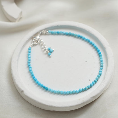 Gempires Turquoise Bracelet for Women | Dainty Handmade Gemstone Beads 2.5 mm | Minimalist Stacking Bracelet | Adjustable Lightweight Everyday Jewelry | Boho Blue Stone Gift for Her