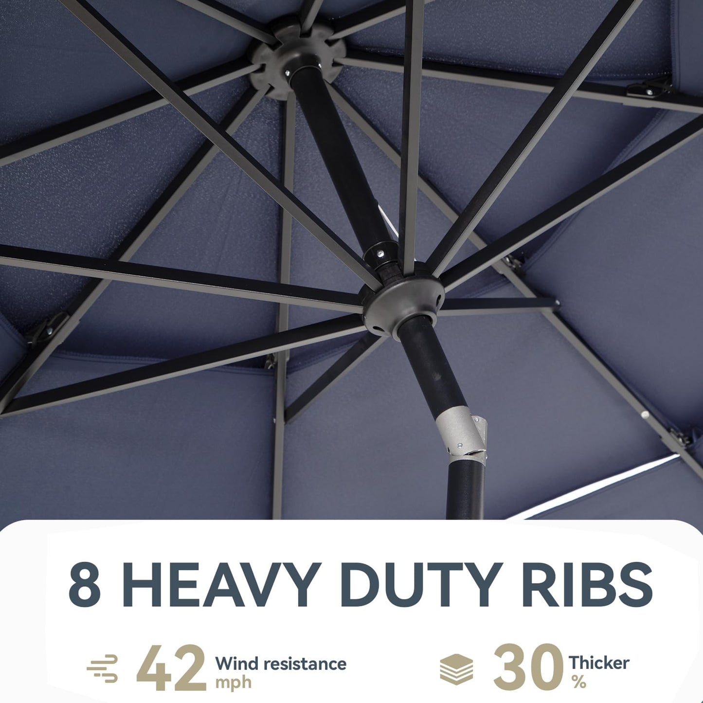 GREEN PARTY 10ft Patio Umbrella with Solar Lights, Auto-Tilt Lighted Market Table Umbrellas with Crank, 8 Sturdy Ribs & 1.5" Pole outdoor umbrellas for Patio Garden Deck Backyard Pool, Navy Blue