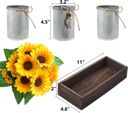 HEMYLU Sunflowers Artificial Flowers Decorations, Sunflower Table Centerpieces for Wedding, Artificial Flower Arrangement Farmhouse Décor for Dining Room, Living Room, Coffee Table, Study Desk