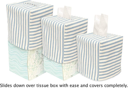 Tissue Box Cover, Soft Cloth Tissue Dispenser Cover for Square Cube Tissue Boxes- One Size Tissue Box Holder Fits Most Cardboard Tissue Holders - Lined, Red and White Striped, Made in USA