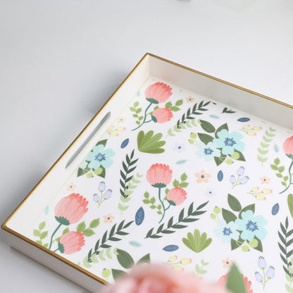 Leemxiiny Rectangle Serving Tray with Handles, Coffee Table Tray for Ottoman, Living Room, Outdoor Tray for Patio Entertaining, Serving Breakfast Kitchen Platter LEE3040WH