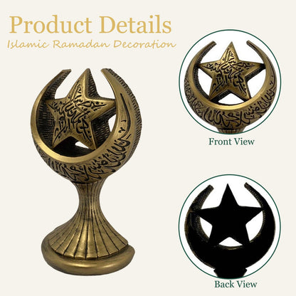 Mingzhang Ramadan Decorations for Home, Islamic Crescent Moon Star Statue, Eid Mubarak Table Centerpiece, Gold Ramadan Decor Ornament Gift