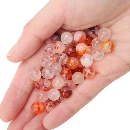 70PCS Natural 8MM Healing Gemstone, Red Hematoid Quartz Energy Stone Round Loose Beads, Semi-Precious Crystal Beads with Free Elastic String for Jewelry Making DIY