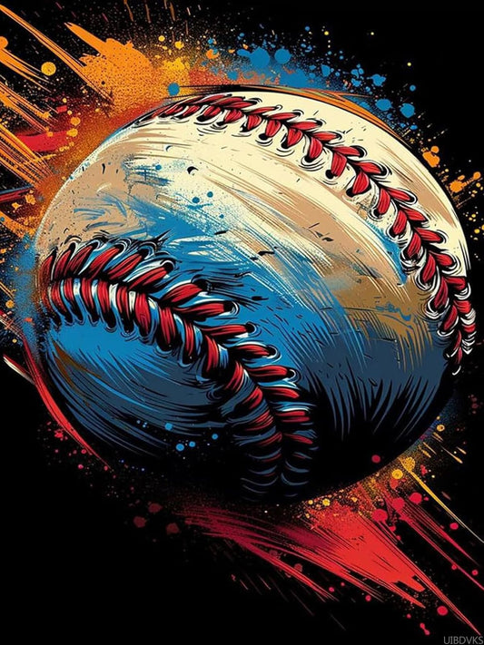 UIBDVKS Color Baseball Diamond Art Kits for Adults, Graffiti Baseball Round 5D DIY Full Drill Diamond Dots Paintings, Diamond Painting Kits Gem Art and Crafts Gifts for Beginners Home Decor 12x16 in