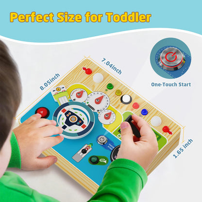 Busy Board With Led Light - Montessori Busy Board Wooden Sensory Toys for Toddlers 1 2 3 Years Old, Educational Baby Fidget Boards Toy, Creative Birthday Christmas Gifts for 1-3 2-3 3-4 Year Old Boys