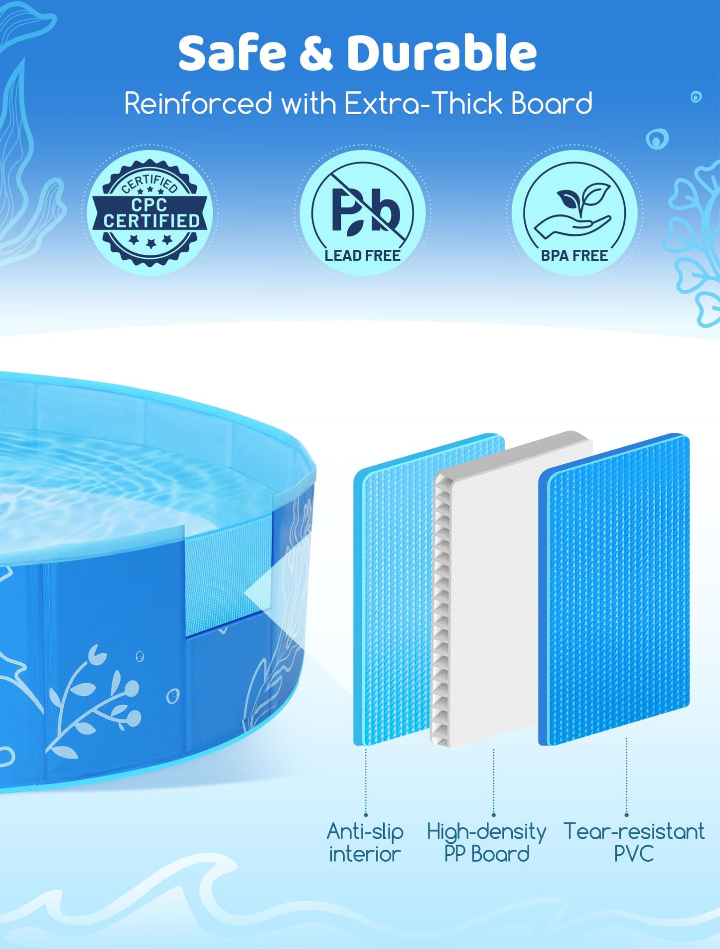 Hikiddy Foldable Kiddie Pool with Canopy: 31.5in/ 47in /63in for Baby Toddler Kids Family - Summer Water Play Pool with Shade - Portable for Outdoor Backyard Beach (Blue-Blue, 47in)