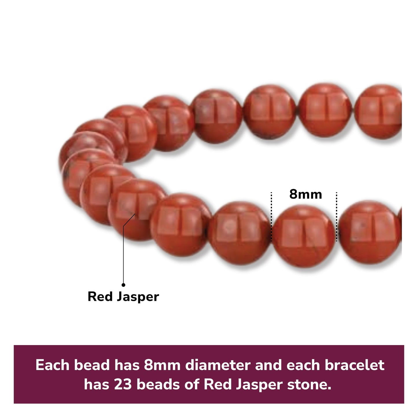 Crystal Vibe Red jasper Crystal Bracelet for Improving Focus and Relationships - Strengthen Love Life - 8mm Beaded Bracelet for Women Men - Elastic Adjustable Size