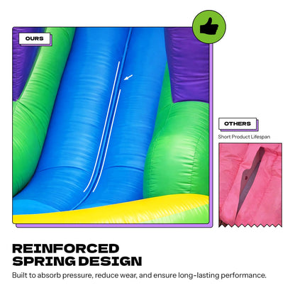POP JUMP 16'x15'x12' Rainbow Castle Inflatable Bounce House with Dual Water Slide & Pool, 100% PVC Vinyl, Commercial Reinforced, Basketball Hoop, Front Entrance for Easy Supervision, Includes Blower