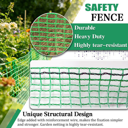 Hortifan Garden Fence Temporary Fence, 4'x100' with 50 Zip Ties, Plastic Fencing Safety Fence Snow Fence, Construction Fencing for Yard, Deer, Pet, Rabbits, Chicken, Dogs, Animal Barrier, Green