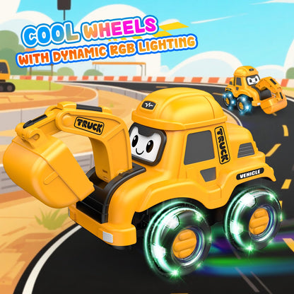 Toyjolka Toddler Remote Control Car with Flashing Light Wheels for 2 3 4 5 6 Year Old Boys Girls, USB Rechargeable Construction Excavator Toy for Toddlers 2-6 Great Birthday Gift Idea for Kids