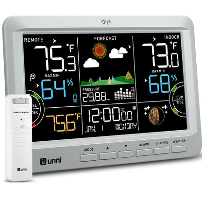 Weather Station Indoor Outdoor Thermometer Wireless, Home Atomic Clock with Large Constant Display, Inside Outside Temperature Humidity Monitor, Dew Heat Point, Barometer Grey