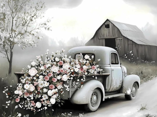 TUTUMAY21 Diamond Art Kit for Adults, Vintage Floral Truck Scene Diamond Painting for Adults Beginners, DIY 5D Diamond Art Painting Kits Craft for Home Wall Decor 12x16 inch