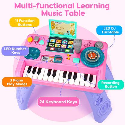 Baby DJ Table for Toddlers 1-3 with Music & Light, Musical Baby Piano Toys 6-9-12-18 Months Toddler Activity Table Music Instruments Learning Toys for 1 Year Old Girl First Birthday Gifts Age 0-2