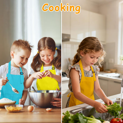IAGBIBUI Kids Apron, 8 Pack Kids Aprons for Girls Boys, Children Art Painting Aprons Kitchen Classroom Cooking Baking for Age 6-13 Years