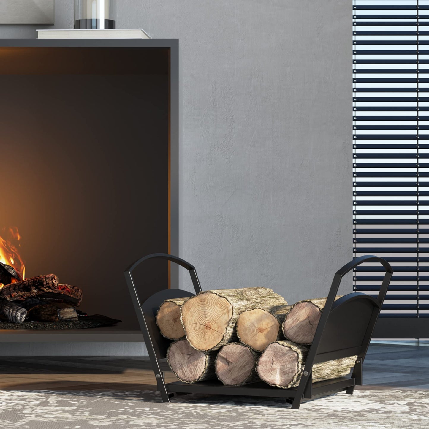 Fire Beauty Fireplace Log Holder Folding Firewood Rack,Stacking Rack,Storage Rack for Firewood, Indoor, Outdoor,Heavy Duty Steel