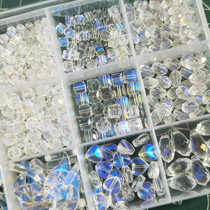 INSPIRELLE 1000 Pieces Crystal Glass Beads AB Finish Assorted Sizes and Shapes Bulk Faceted Beads for Jewelry Bracelet Making