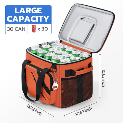 Maelstrom 30 Can Large Leakproof Soft Cooler Bag, Insulated Collapsible Ice Chest with Bottle Opener, Portable for Beach, Camping, Travel & Shopping (Orange)