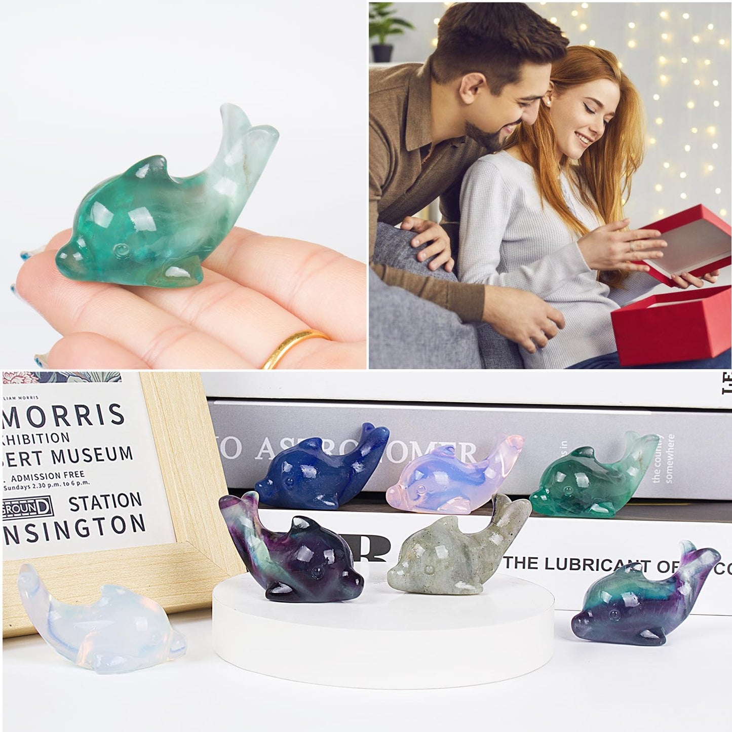 Hguxmcu Labradorite Crystal Dolphin Carving Hand Carved,1.8 Inch Dolphin Figurine Polished Gemstone Animal Sculpture Healing Stone Meditation Decor Gift Collection