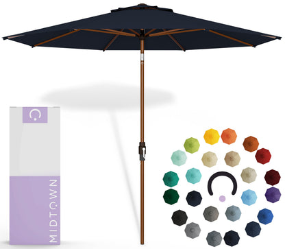 Midtown Umbrellas Wooden 2-8 Ft Patio Umbrella with 360° Swivel & Tilt Mechanism, 8 Fiberglass Ribs & Sunbrella Fabric - Outdoor Umbrella for Deck, Pool & Garden - Burgundy Canopy, Wooden Pole