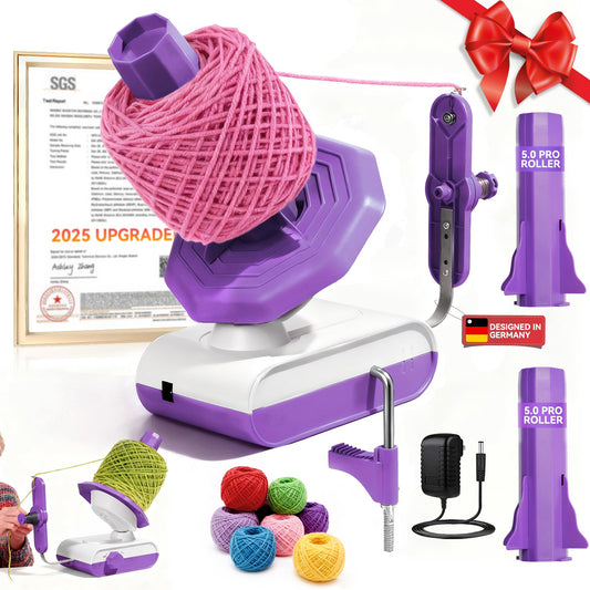 5.0 Upgraded Electric Yarn Winder【Top1 RPM German Motor】【SGS-Grade Precision Gears】Wool Yarn Ball Winder Compact Automatic for Crocheting Super Strong Tension, Ideal for Home and Studio (Purple White)