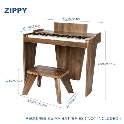 ZIPPY Kids Piano Keyboard, 37 Keys Digital Piano for Kids, Music Educational Instrument Toy, Wood Piano for 3+ Girls and Boys (Walnut Basic)