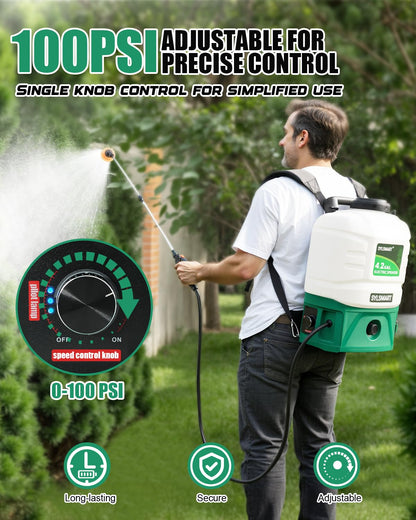 Sylsmart Battery Powered Backpack Sprayer 4 Gallon, 0-100 PSI Strong Electric Sprayer Compatible with Makita 18V Battery, 5 Nozzles, Weed Sprayer for Lawn & Garden, Yard, Fertilizer (Battery Inc)