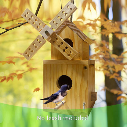 Whesamy Wood Bird House, Hanging Windmill Bird Houses for Outside, Cedar Birdhouse Outdoors for Robin Budgie Swallow Little Sparrow Finch Throstle, Bluebird Houses for Outside, Assembly Required
