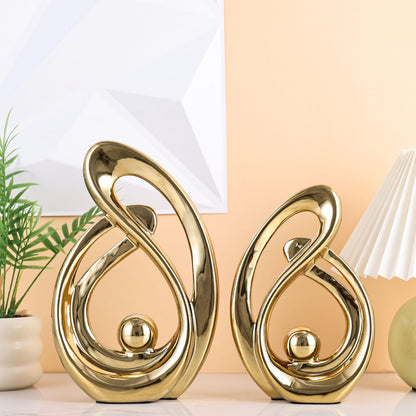 XMGZQ Home Decor Accent,Porcelain Art Mid Century Bookshelf Decorations,Gold Centerpieces for Tables,Abstract Ceramic Statue Sculpture for Coffee Table Mantel Tv Stand Centerpieces (Gold, Large)
