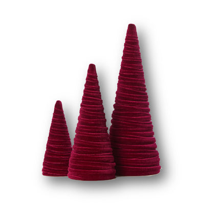 Set of 3 Burgundy Velvet Trees, Jewel Tone Mantel Decor, Luxurious Bookshelf, Holiday Party Accents, Valentine Tabletop, Elegant Charm, Cozy Gift for (Burgundy)
