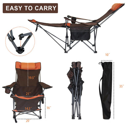 MCCKLE Camping Lounge Chair with Headrest Footrest and Storage Bag, Portable Folding Reclining Camping Chair with Foot Rest for Adults Outdoor Camping Beach Hiking Fishing (Orange Brown)