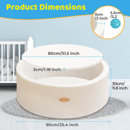 HARBOLLE Baby Ball Pit 35.4" Soft Round Memory Foam Ball Pits NOT Included Balls Indoor Outdoor Playpen for Babies Toddlers Kids Great Gift for Girls Boys, White