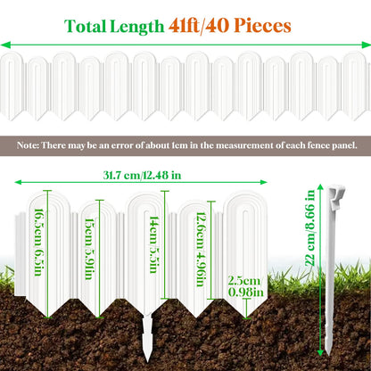 Ruppence 20Pcs 21ft (5.5'' Exposed Height) White Garden Edging Border, Plastic Landscape Edging, Can 90° Installation, for Flower Bed Edging,Yard Decorative Border