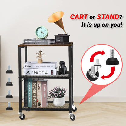 LIANTRAL 3 Tier Rolling Cart, Brown Kitchen Carts on Wheels with Storage, Multifunctional Utility Cart for Kitchen, Bathroom, Living Room, Bar, Office