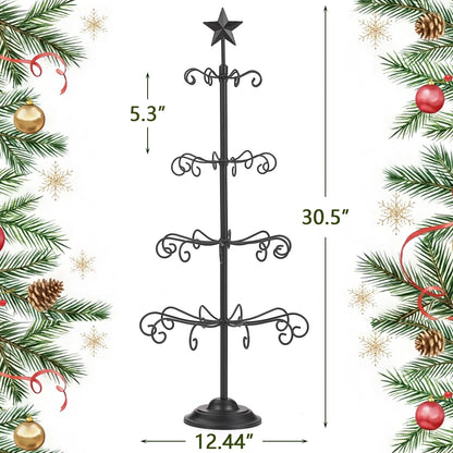Ironlux Ornament Tree Display Stand, 30 Inch Tabletop Metal Ornament Display Tree , Black Ornaments Hanger Stand, 4 Tier Scroll Tree Rack for Easter Christmas Ornaments Displays
